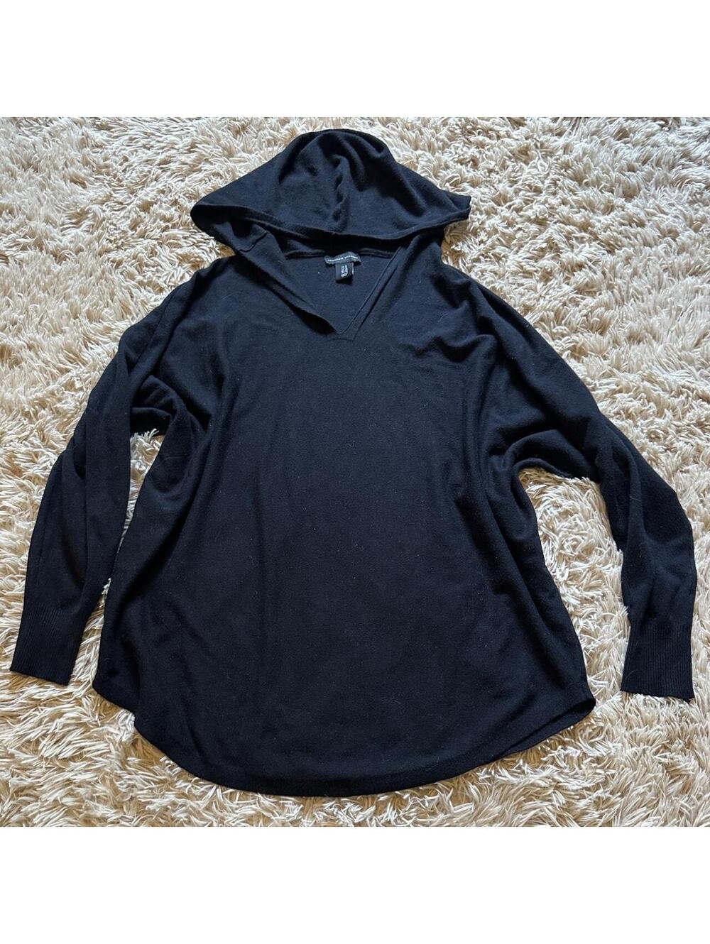 Adrienne Vittadini Black Hooded Pullover Sweater Plus Size 1X